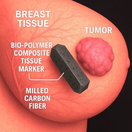 Grafik des Querschnitts einer Brust, in der ein Marker eingesetzt wurde 