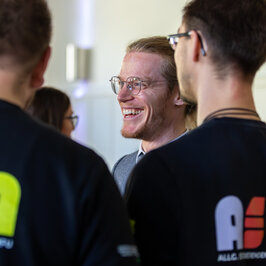 People conversing in the Festival Hall
