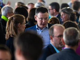 People conversing in the Festival Hall