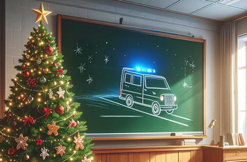 AI picture of classroom with a Christmas tree