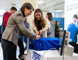 The HFU President on a stand