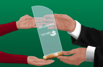 Grafik: Zwei Hände übergeben den Lehrpreis