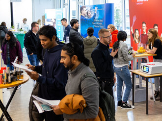 Students at the exhibition stands