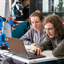 Zwei Jungen die gespannt in einen Laptop schauen