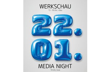 Plakat der Werkschau mit großem Datum