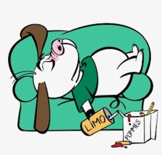 You see a drawn pig sleeping on a couch